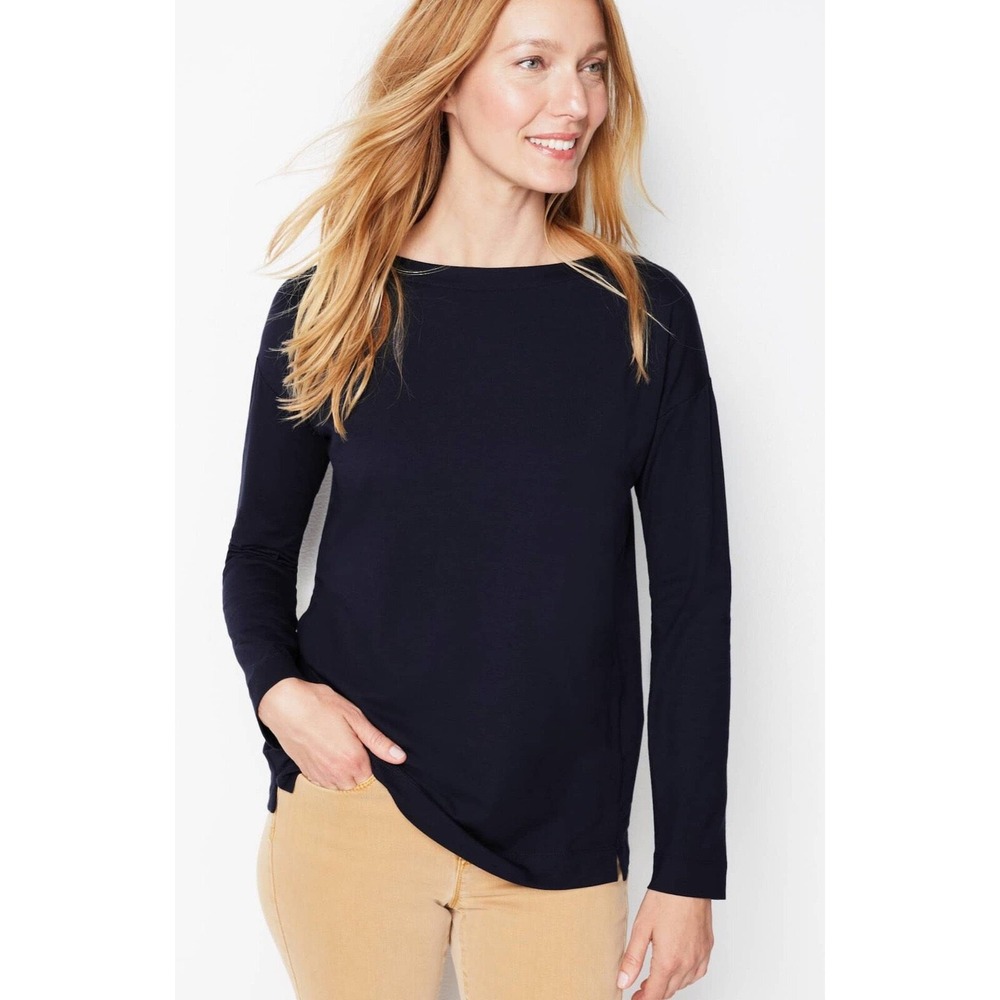 J.Jill Luxe Supima Cotton Modal Forward-Seam Tee Navy Blue Long Sleeve Womens 3X